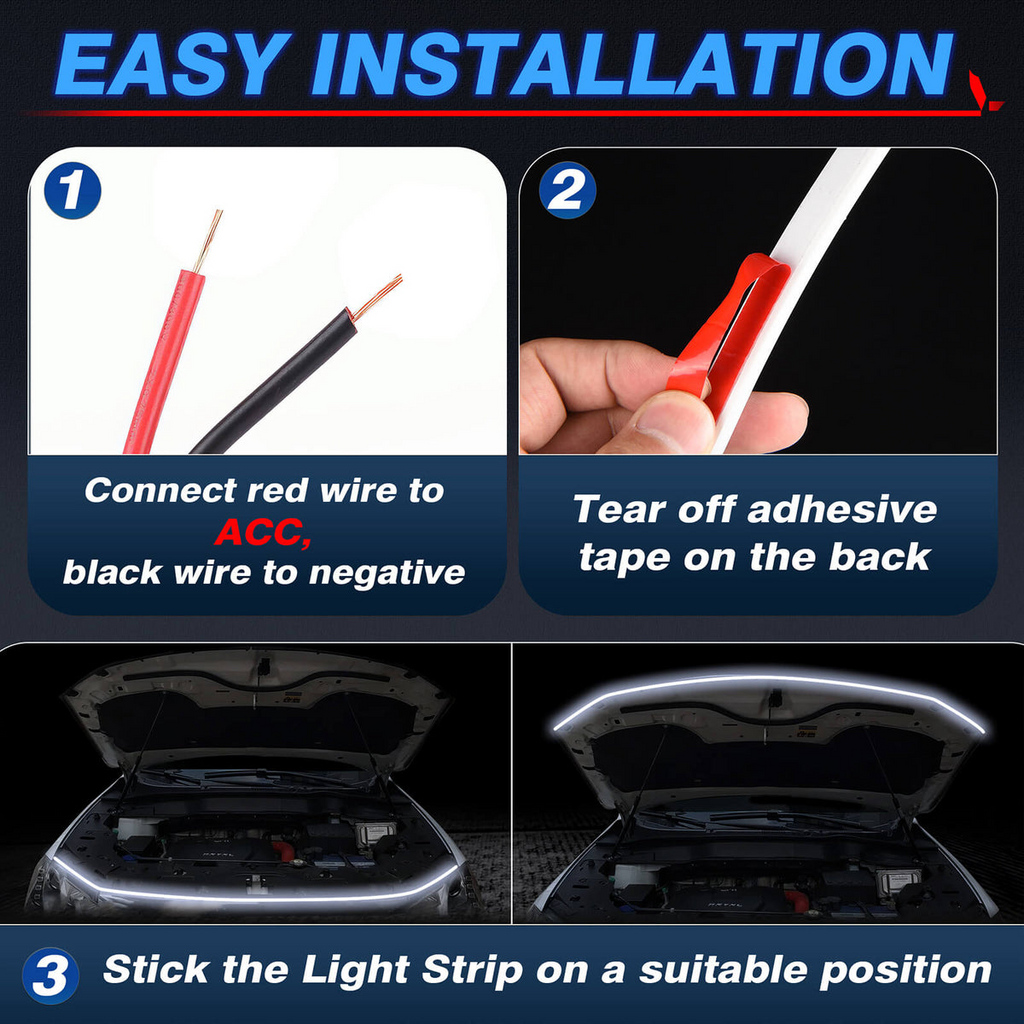 Car Hood Light Strip, Flexible Exterior Car LED Strip Lights Waterproof (Crystal Blue)