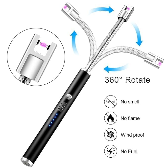 Rechargeable Electric Lighter, Windproof, Flexible Neck