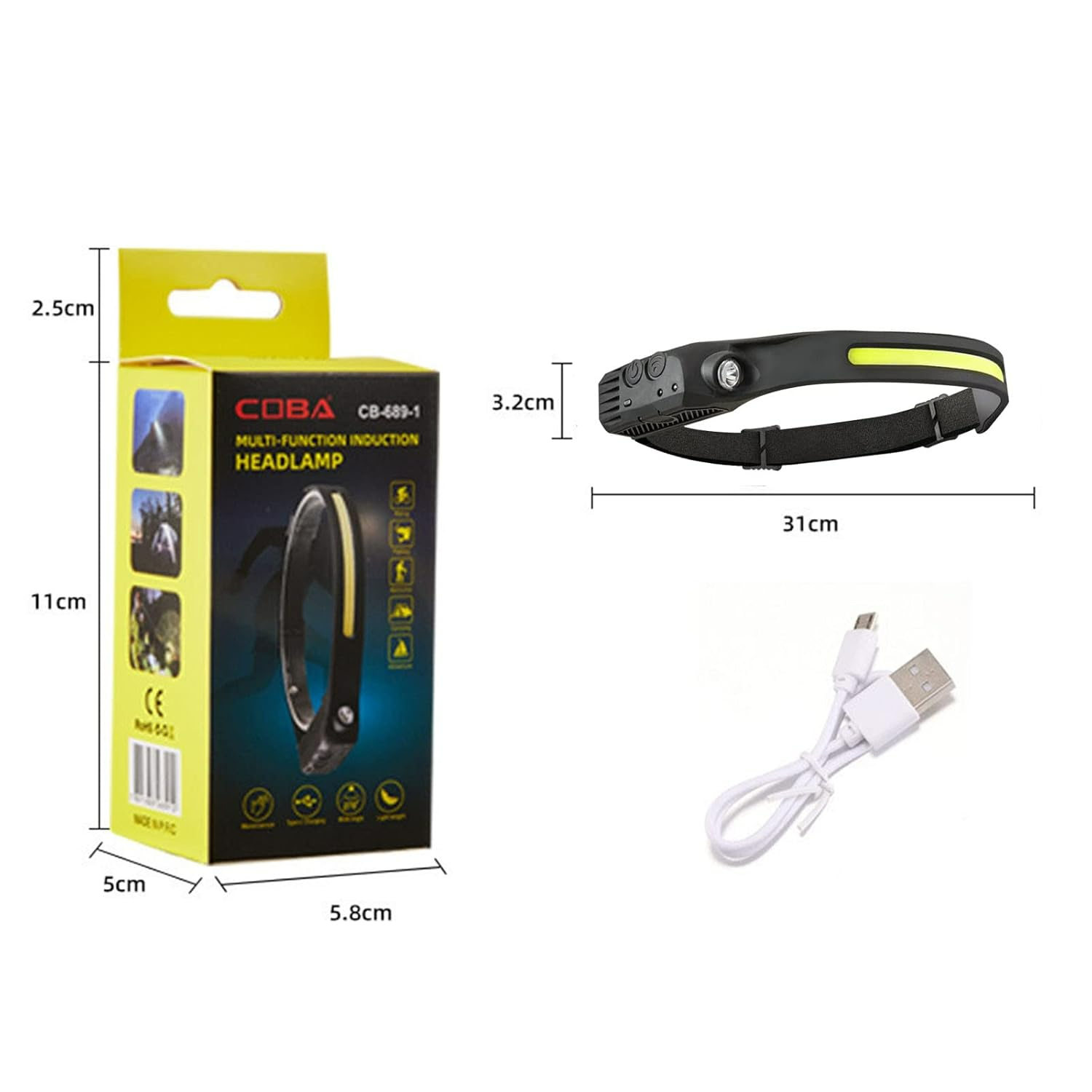 Coba Bright Rechargeable Headlamp Flashlight, 8 Lighting Modes with Motion Sensor Head Lamp