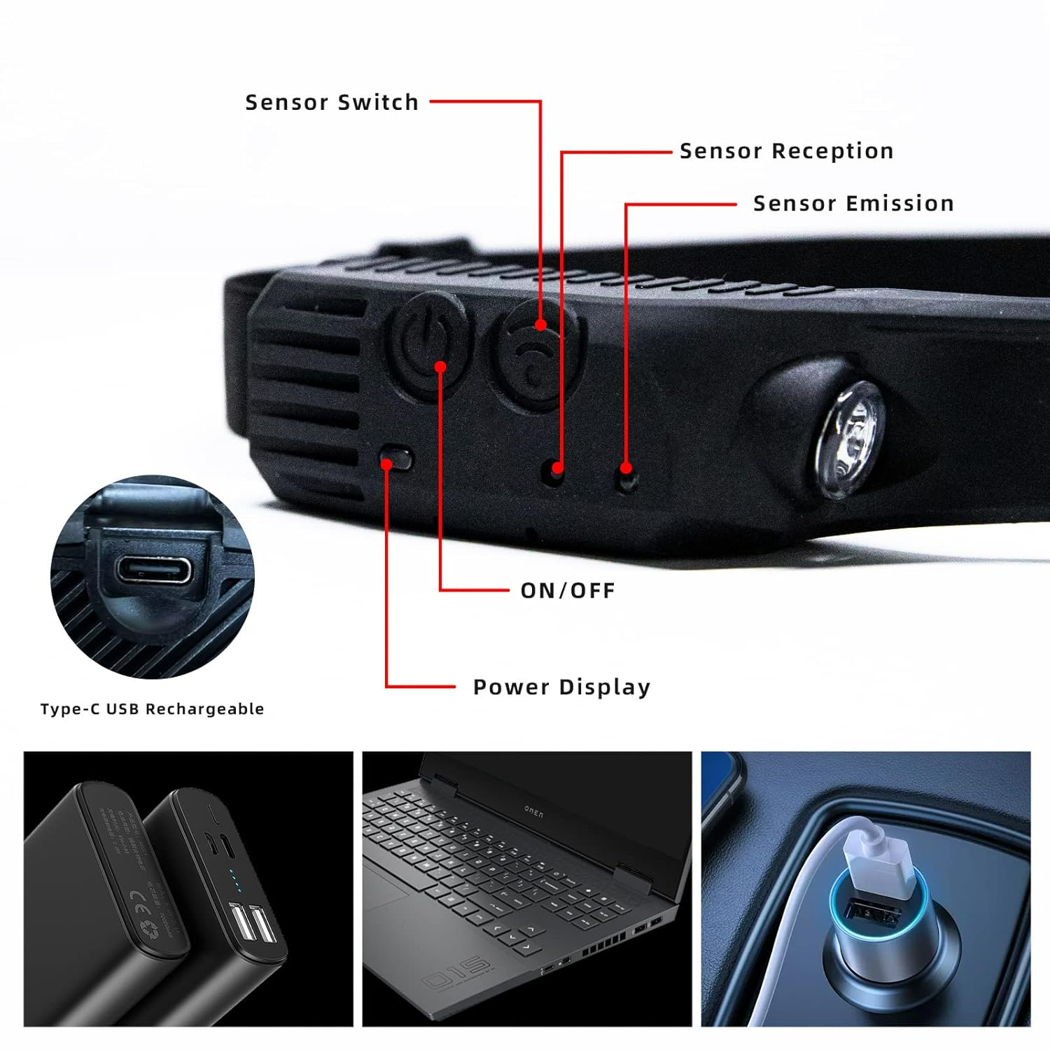 Coba Bright Rechargeable Headlamp Flashlight, 8 Lighting Modes with Motion Sensor Head Lamp
