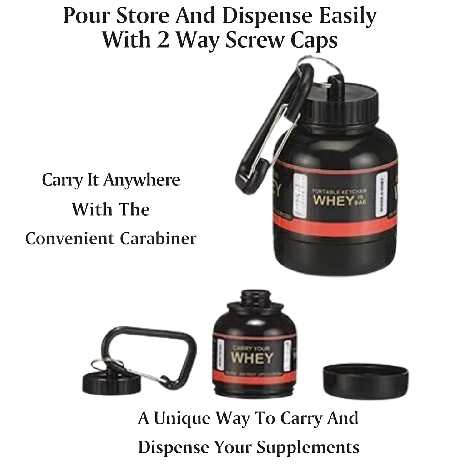 Protein Powder Container Portable 30ml Supplement Dispenser with Keychain | Easy-to-Use for Gym, Fitness & Travel