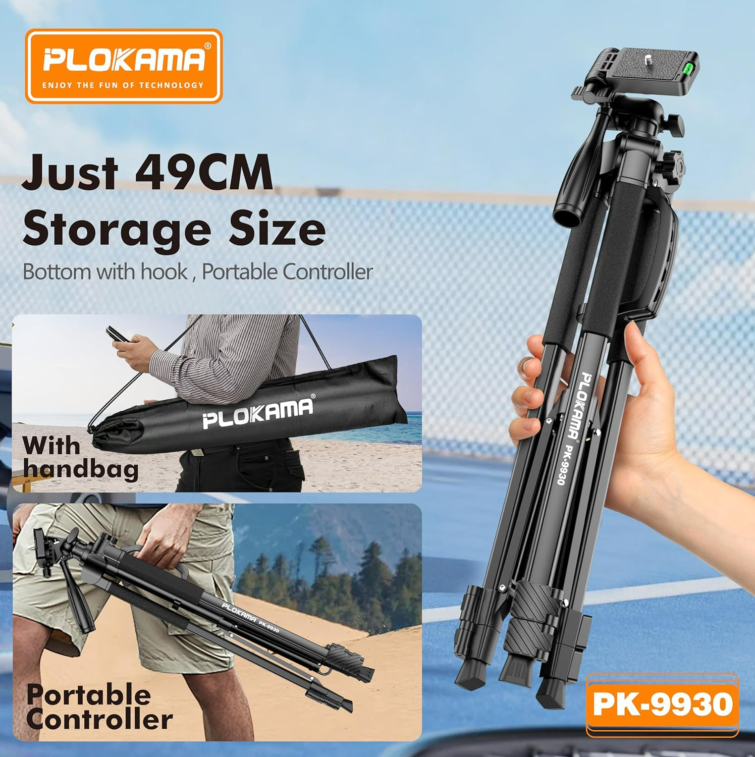 PLOKAMA Professional Tripod 150cm – 360° Rotation with Bluetooth Remote