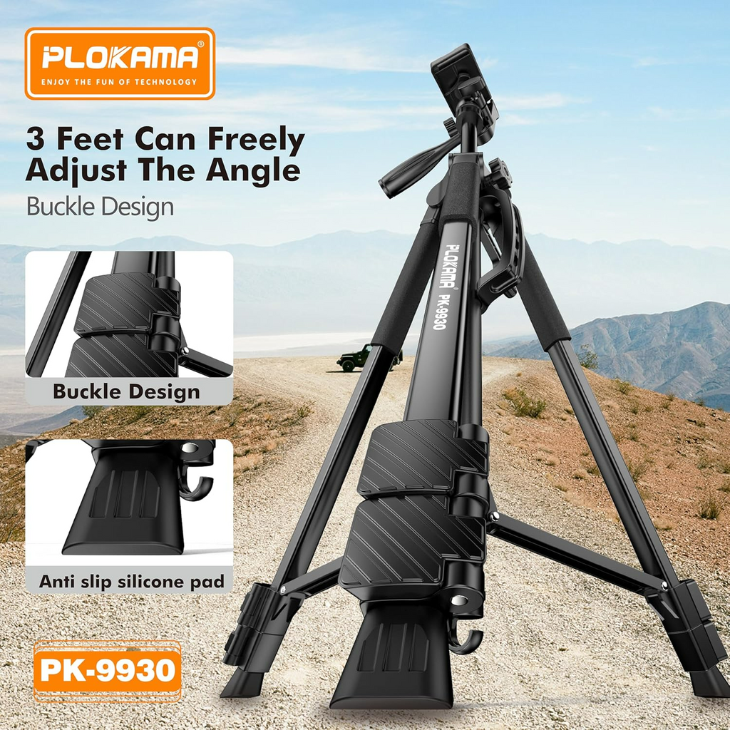 PLOKAMA Professional Tripod 150cm – 360° Rotation with Bluetooth Remote