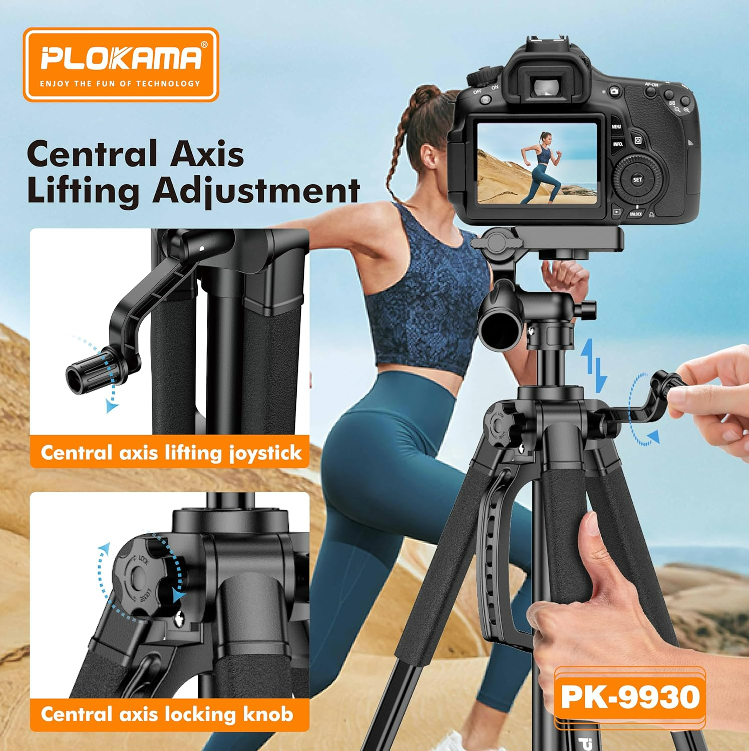 PLOKAMA Professional Tripod 150cm – 360° Rotation with Bluetooth Remote