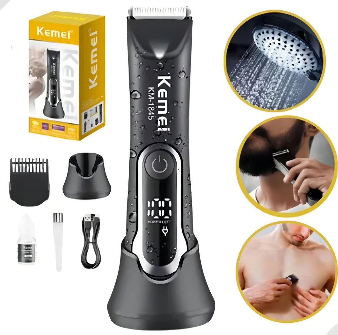 Waterproof Body Groomer With Skin Friendly Blades Kemei Hair Trimmer