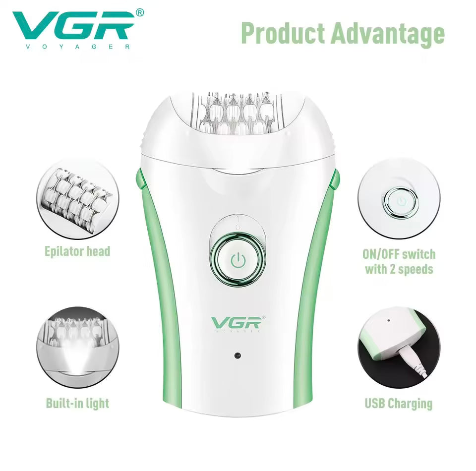 VGR Compact Professional Cordless Women Epilator for different body areas for gentle hair removal