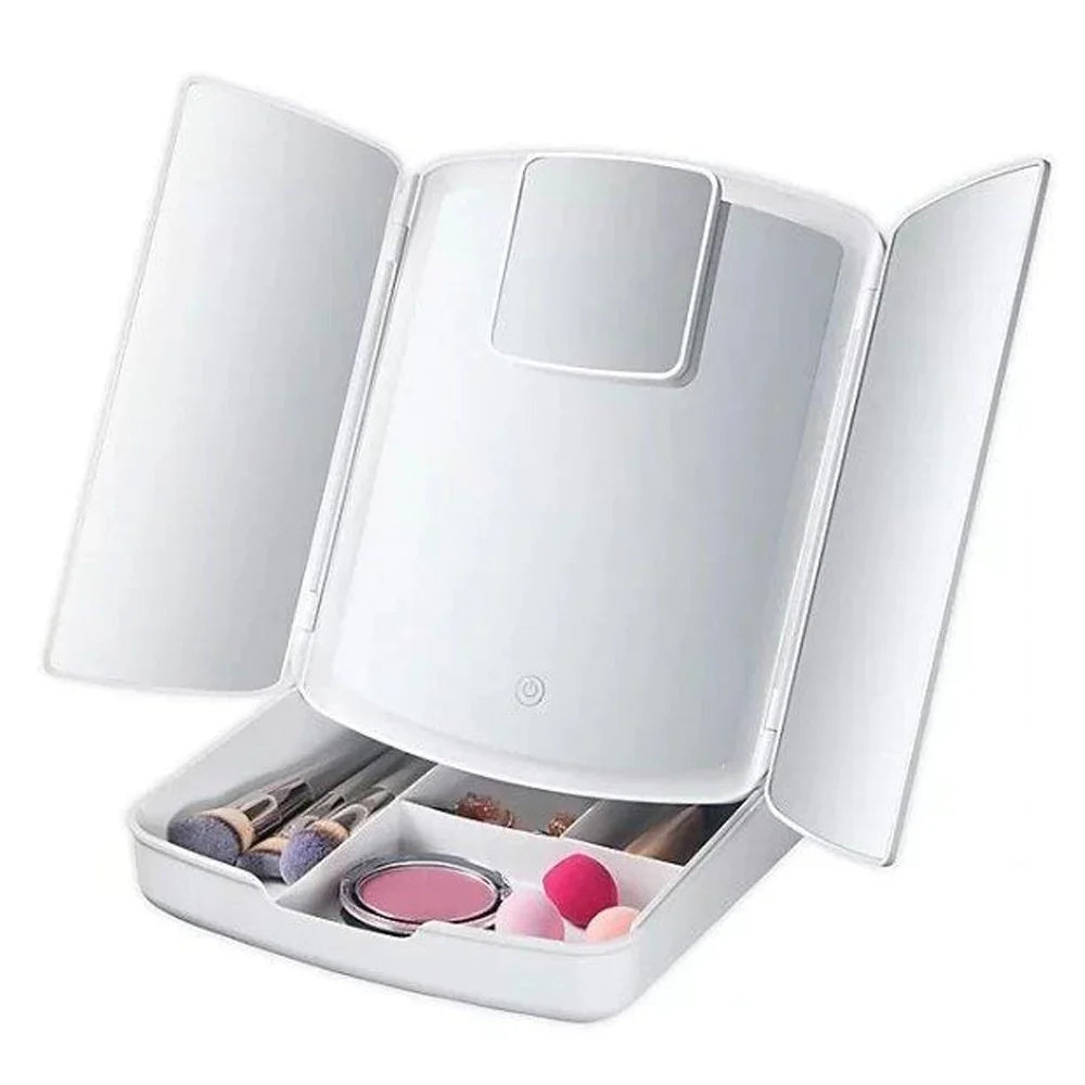 My Fold Away Vanity Mirror With Led & Makeup Storage