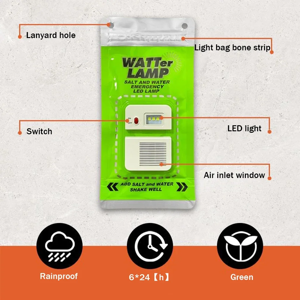 Portable Salt Water LED Lamp for Camping, Hiking & Emergencies.