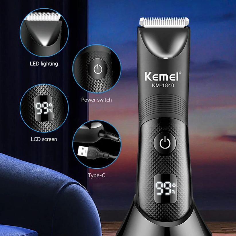 Waterproof Body Groomer With Skin Friendly Blades Kemei Hair Trimmer
