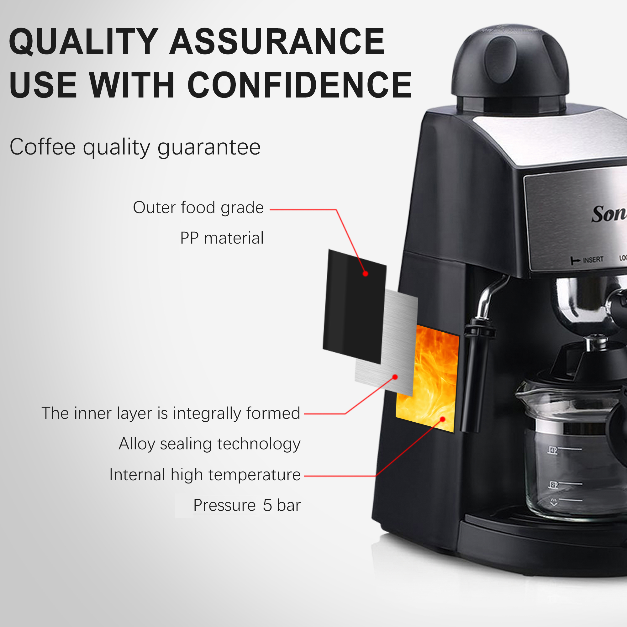 SONIFER Coffee Machine Cappuccino Espresso Coffee Maker 800W