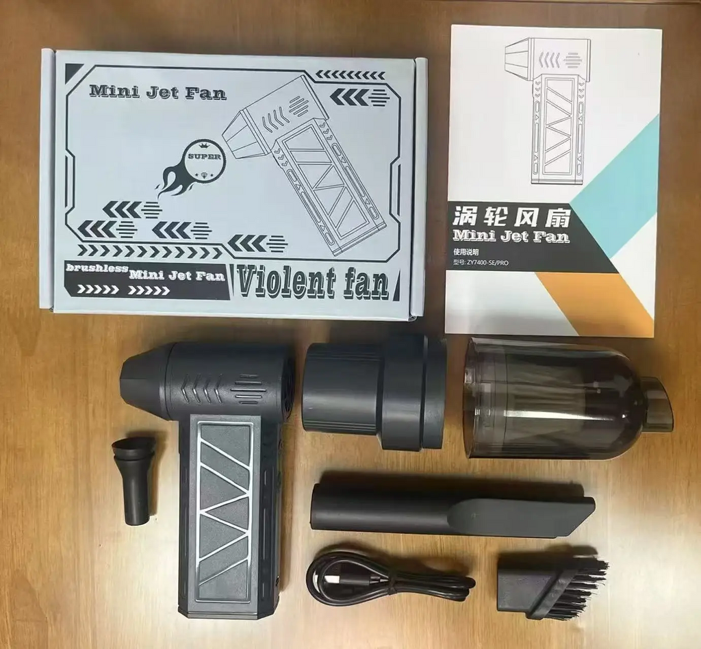 130,000 RPM Turbo Jet Fan - Handheld Air Blower & Vacuum with LED Power Display