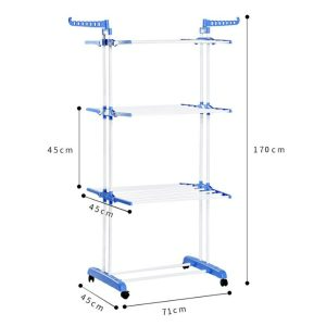 3 Layer Folding Clothes Dryer Rack With 4 Wheels