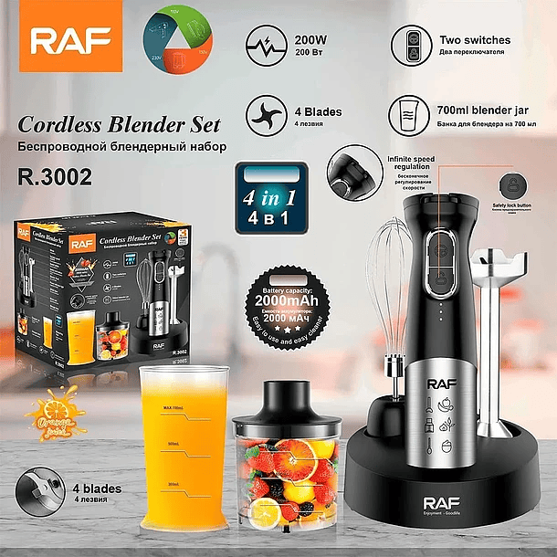 RAF 200W 4 IN 1 Rechargeable Cordless Blending Set