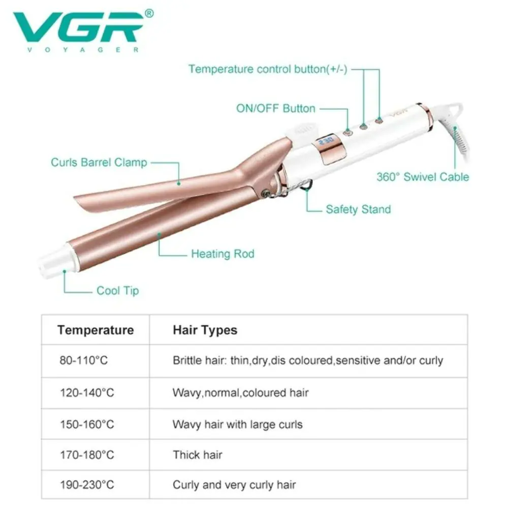 VGR Professional Hair Curling Iron Wand